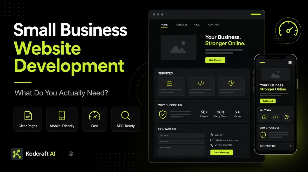 A graphics showing a small business website wireframe