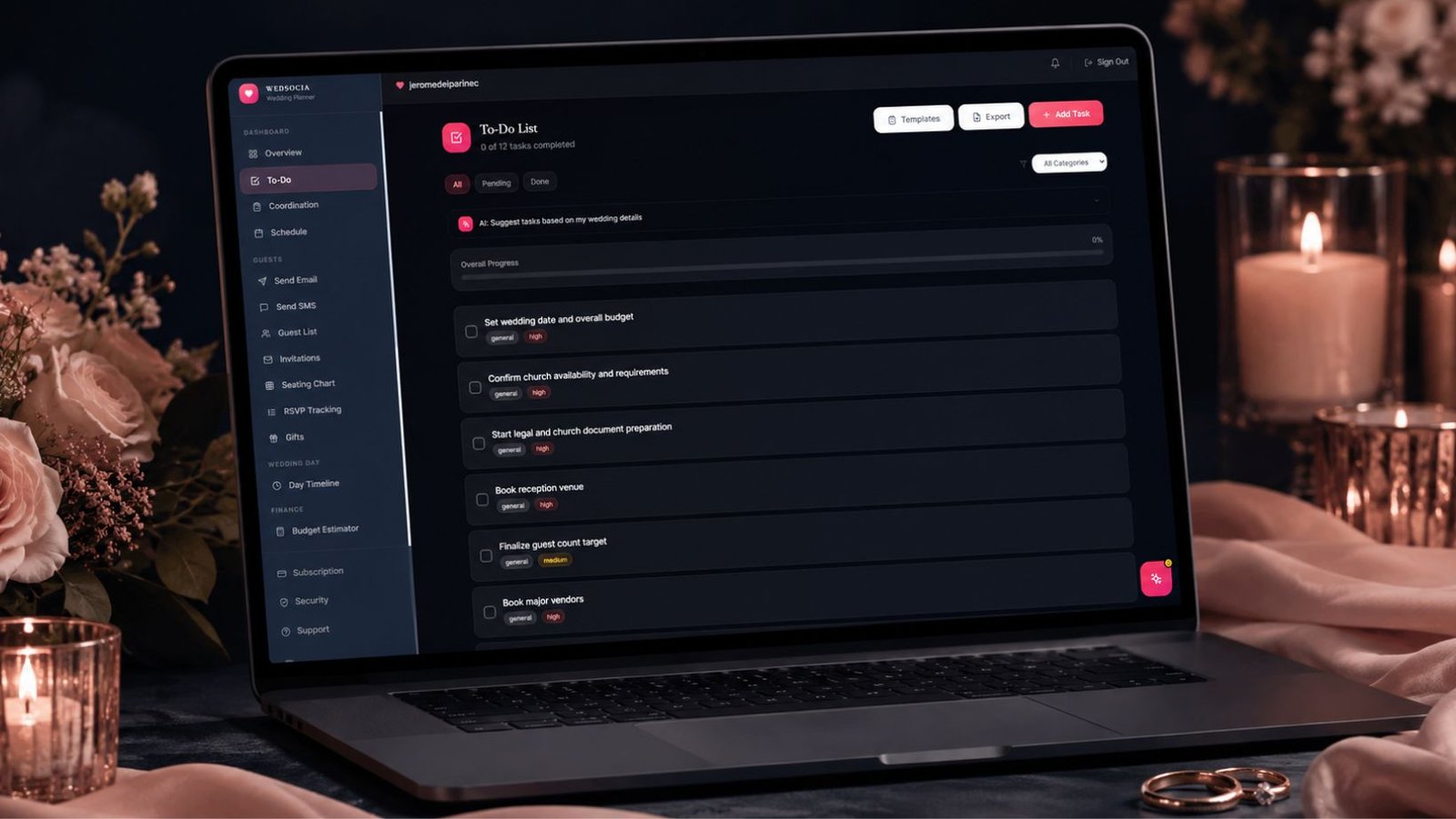 Wedsocia couple dashboard placeholder